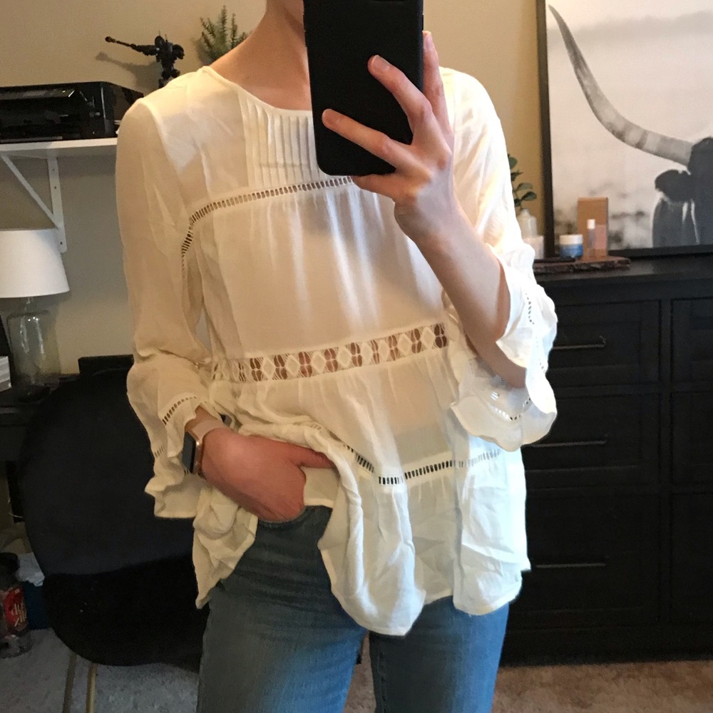 Anthropologie Maeve White Eyelet Blouse